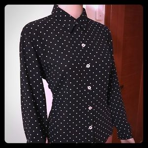 Liz Claiborne blouse - black with white polka dots