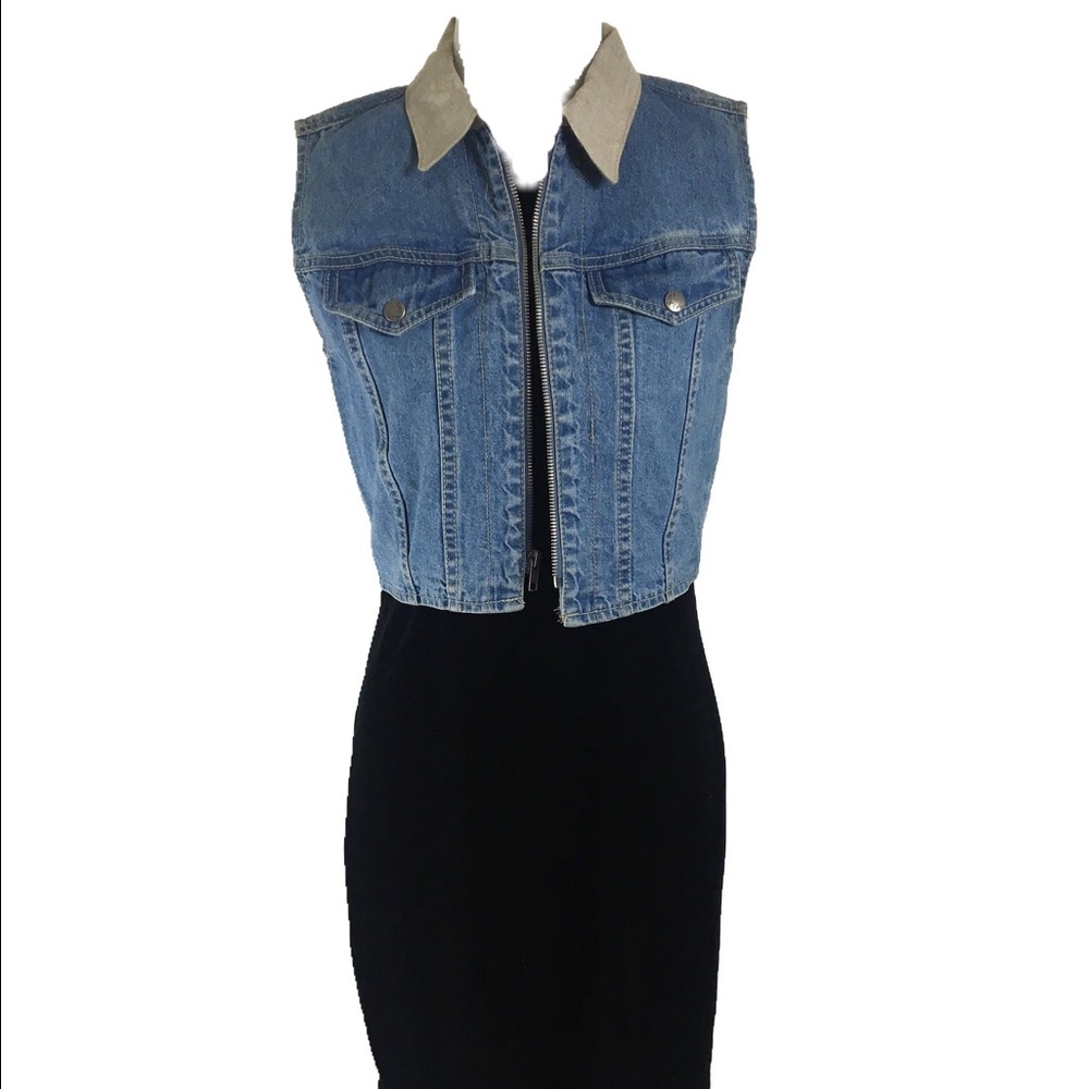 90s Paris Blues Denim Vest zip front small vintage