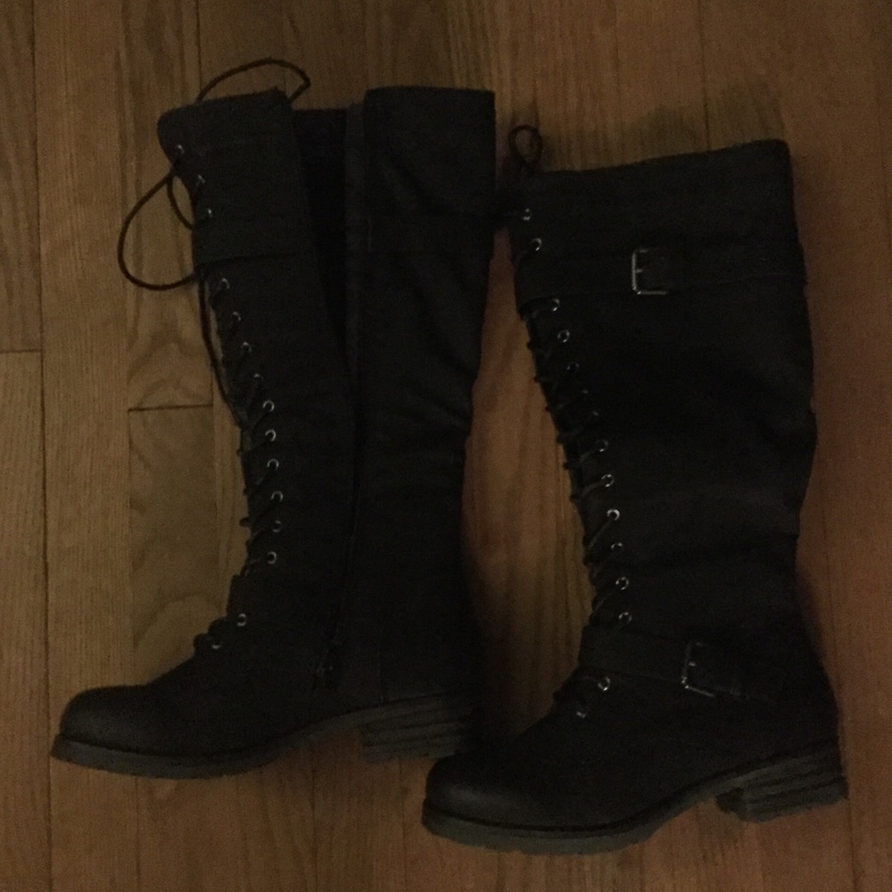 Black knee high combat boots