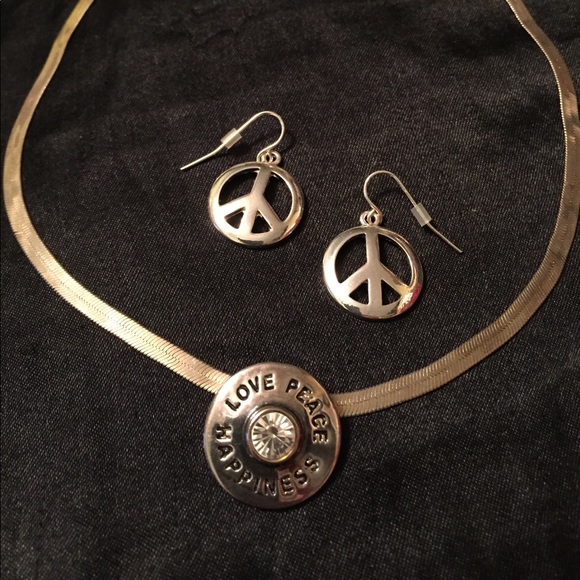 Jewelry - Peace Sign Earrings & Love/Peace/Happiness Pendant
