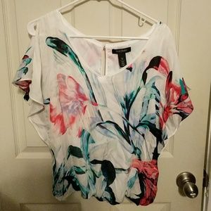 100% Silk WHBM Floral Flutter Sleeve Top
