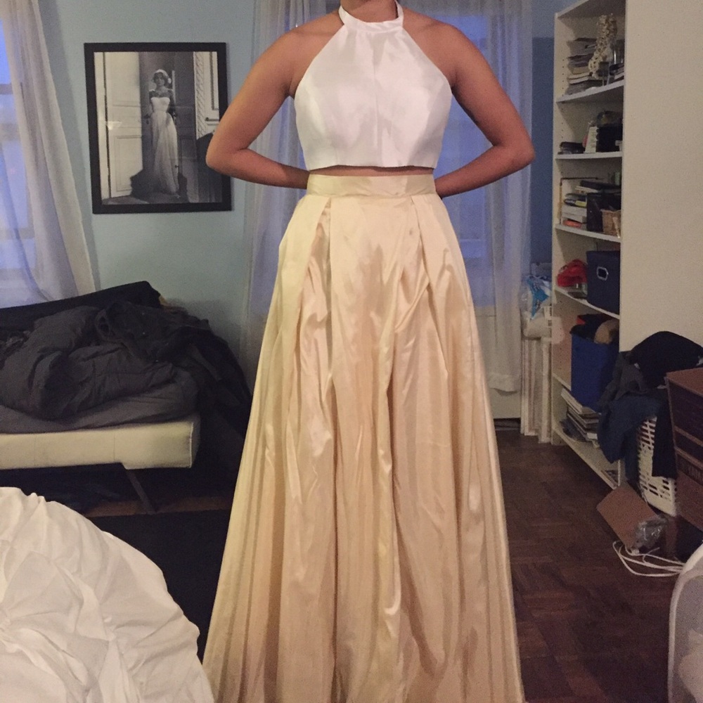 Two piece halter prom dress