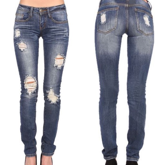Jeans - LAST - Nancy distressed skinny jeans - MED WASH Jeans - LAST - Nancy distressed skinny jeans - MED WASH