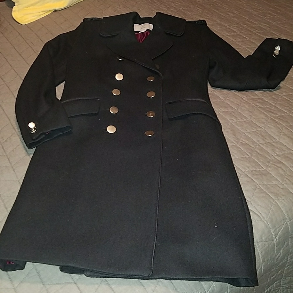 Black wool military style dress coat