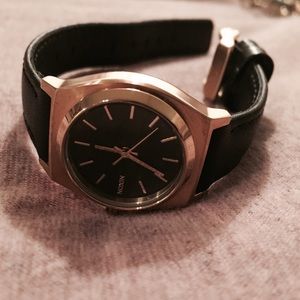 Nixon Black + Gold Leather Wrist Watch