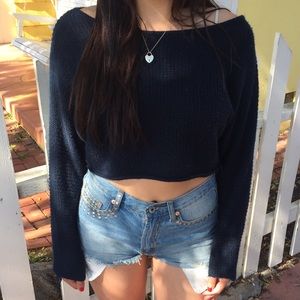 Navy blue knit crop sweater