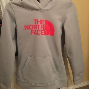 Grey and coral pink North Face Hoodie