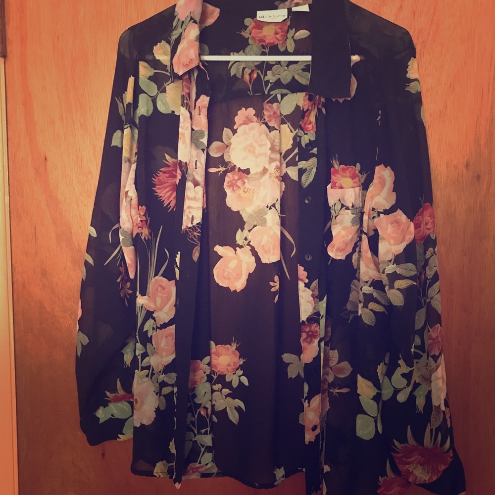Liz Claiborne sheer floral blouse