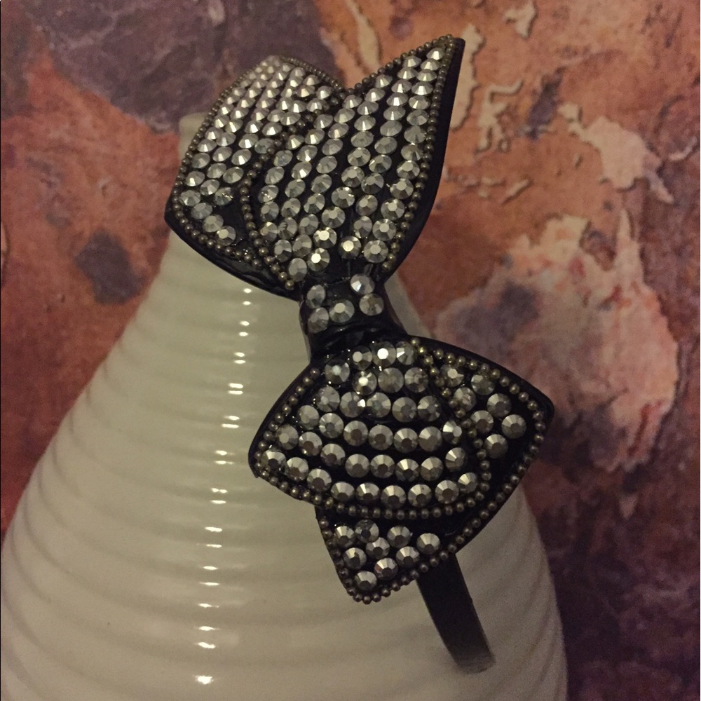 Black and Silver Rhinestone Bow Headband