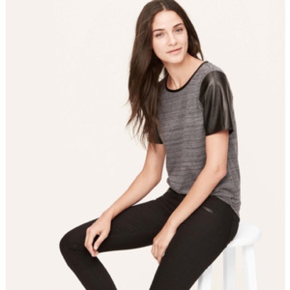 LOFT Tops - LOFT Spacedye Faux LEATHER Sleeve Tee XS