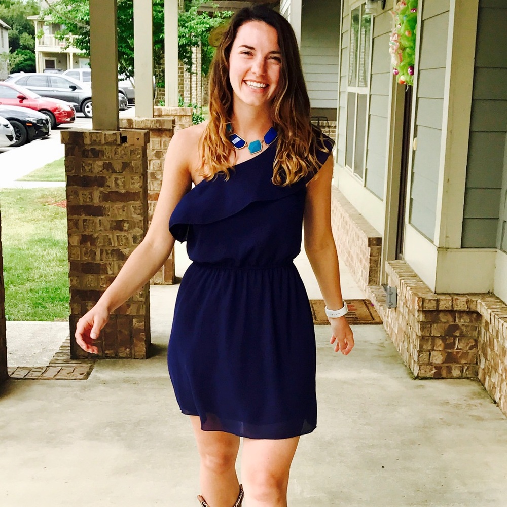 Navy blue one shoulder dress
