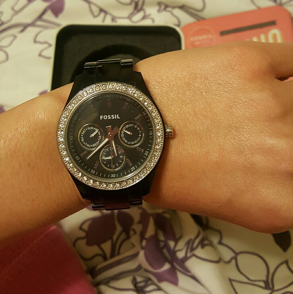 Black ceramic fossil watch