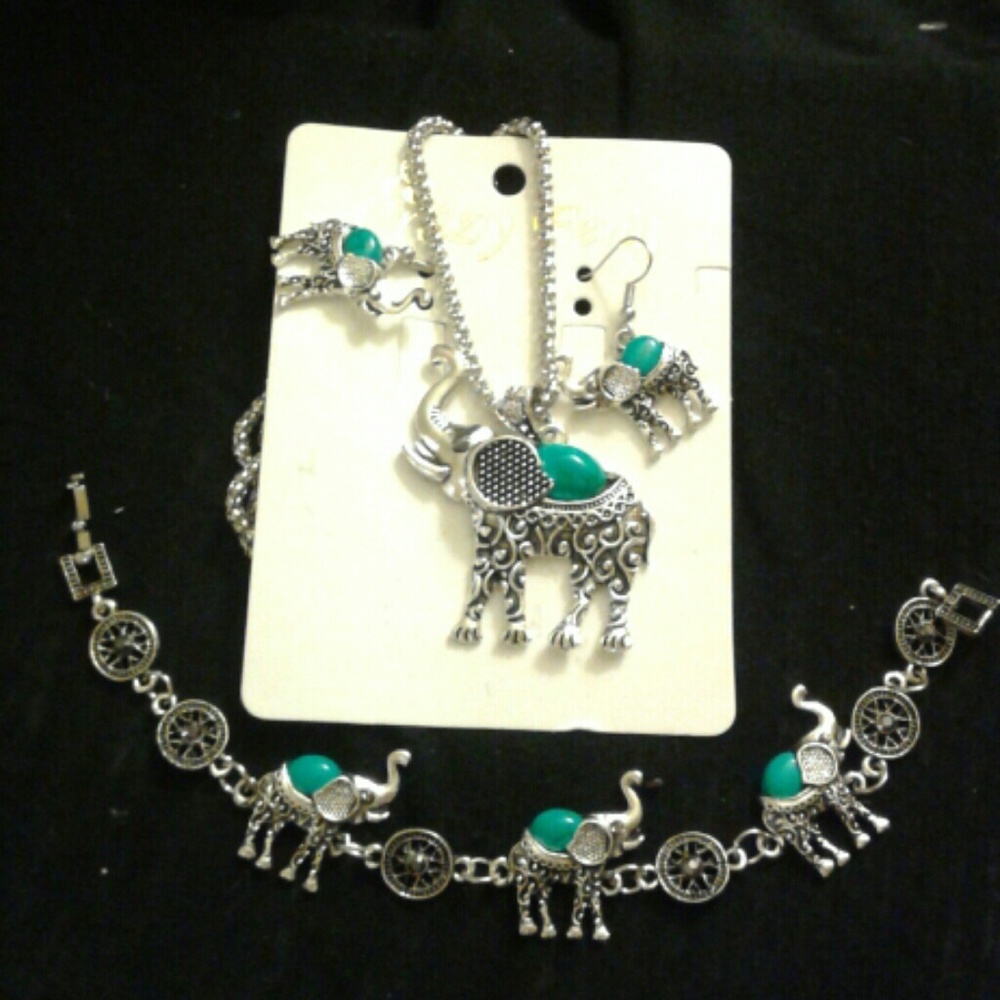 Feng Shui elephants Tibetan silver set jewelry