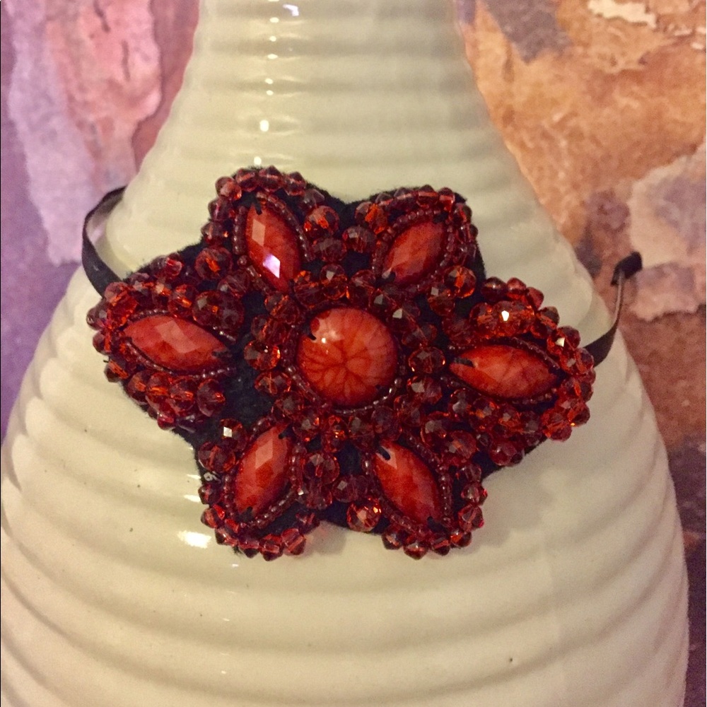 Red and black floral cutout headband
