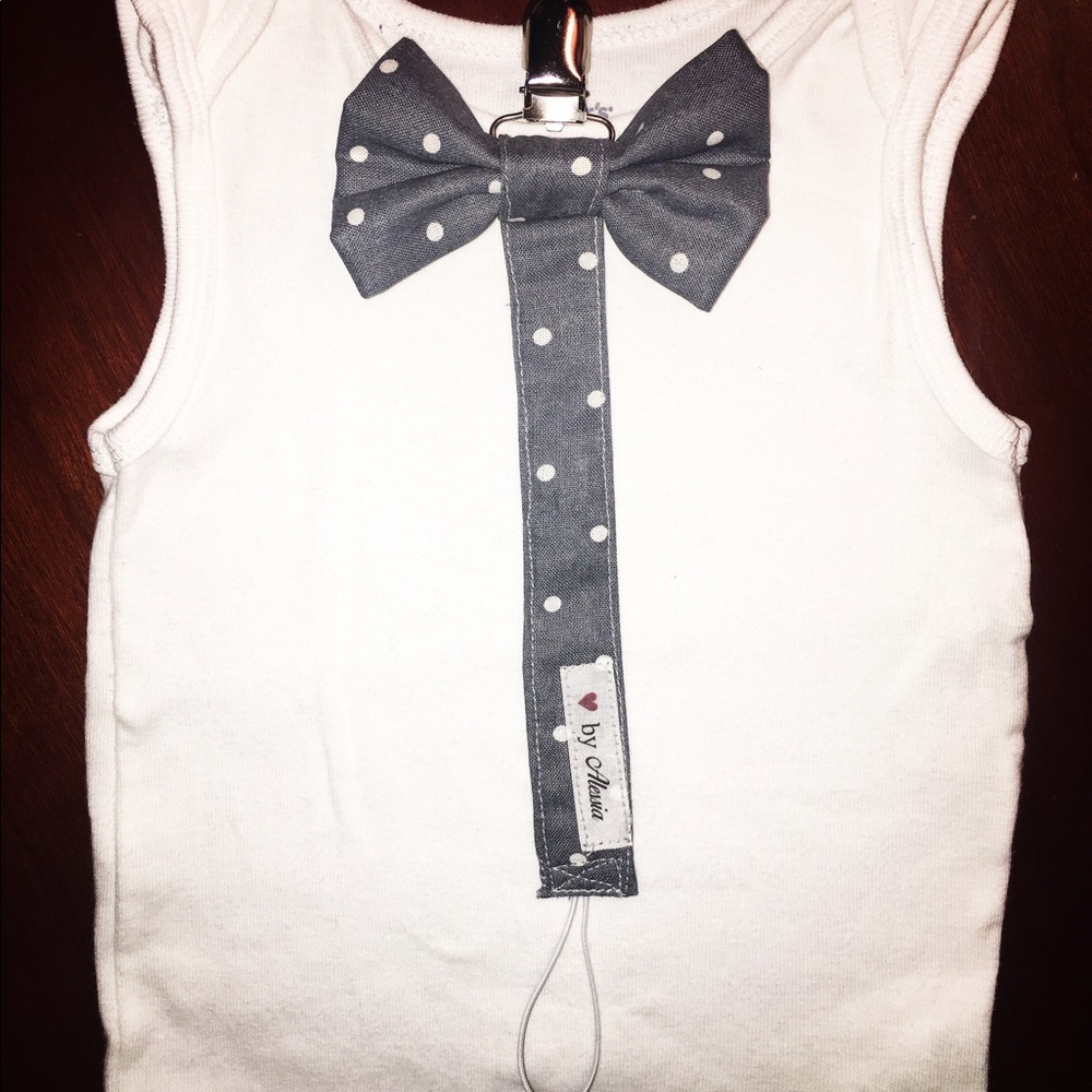 Handmade bow tie pacifier clip