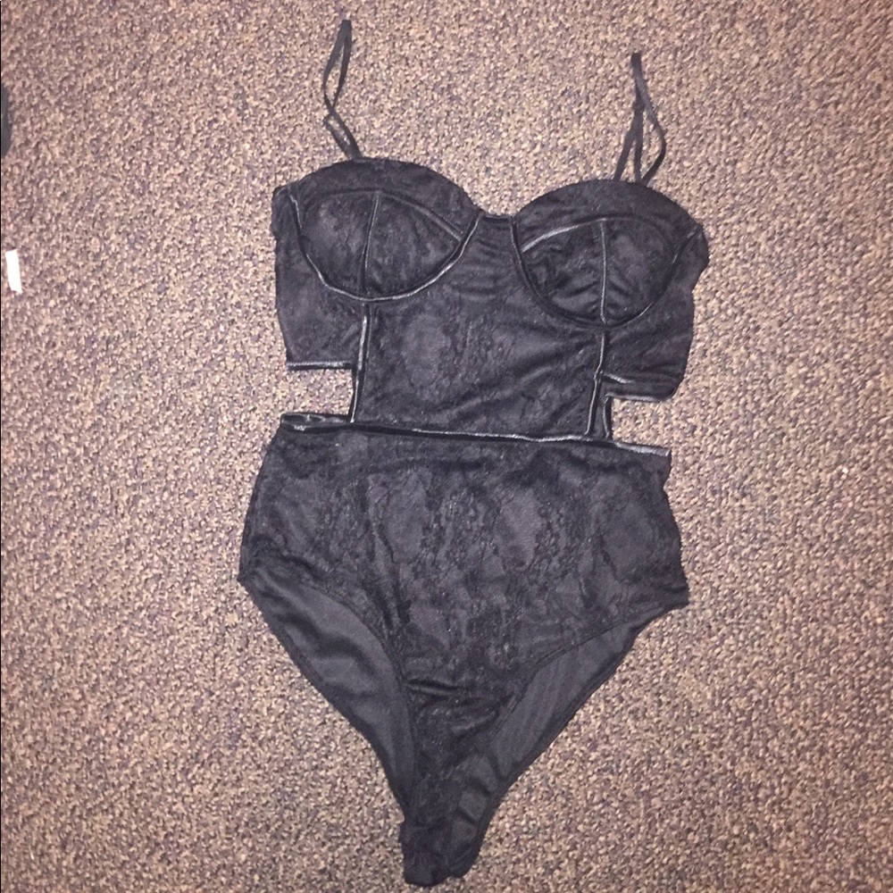 Black lace body suit