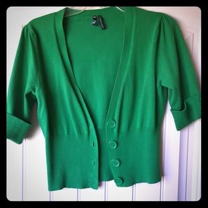 Cropped green cardigan sweater - large