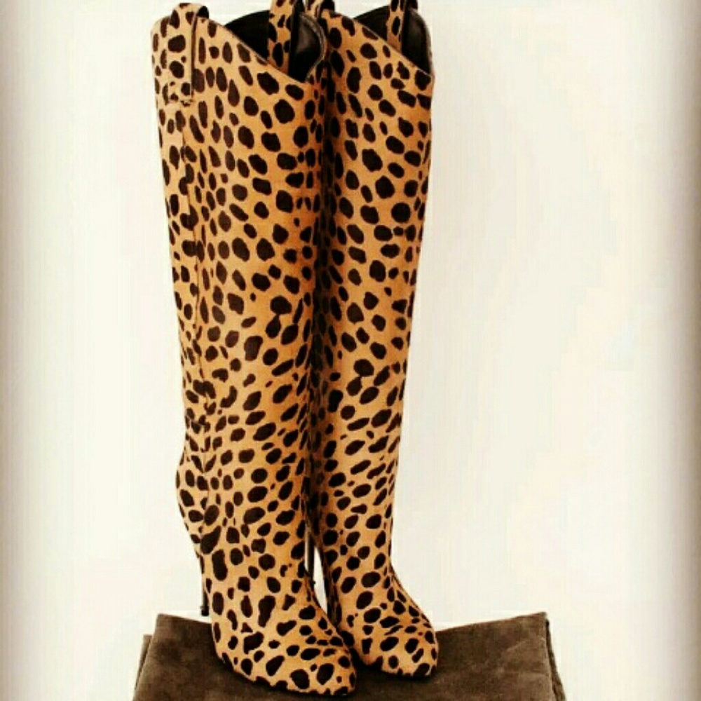 Tom Ford Western Gun Metal Leopard Boots Sz 38