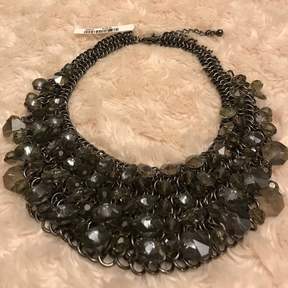Smokey Taupe Jeweled Bib Necklace