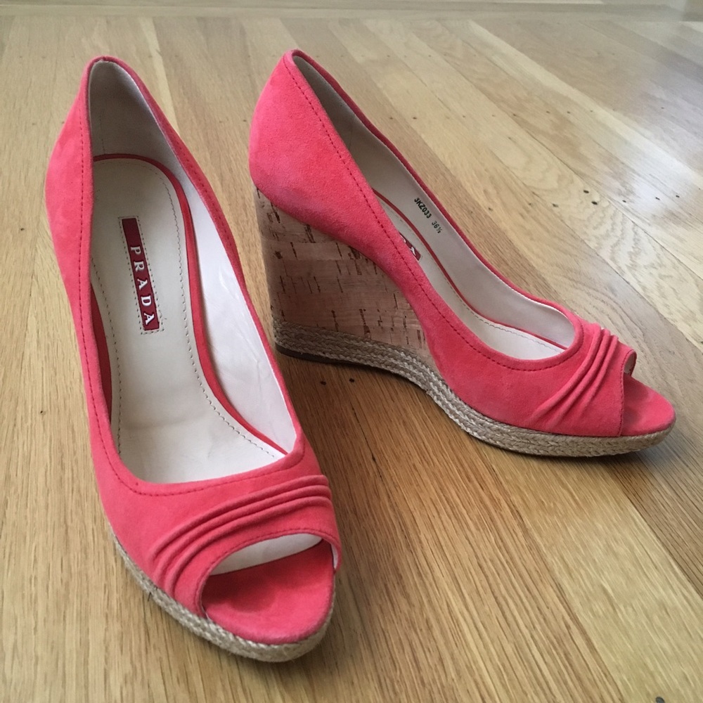 ❤️ Prada ❤️ Suede Peep Toe Wedge Sandal