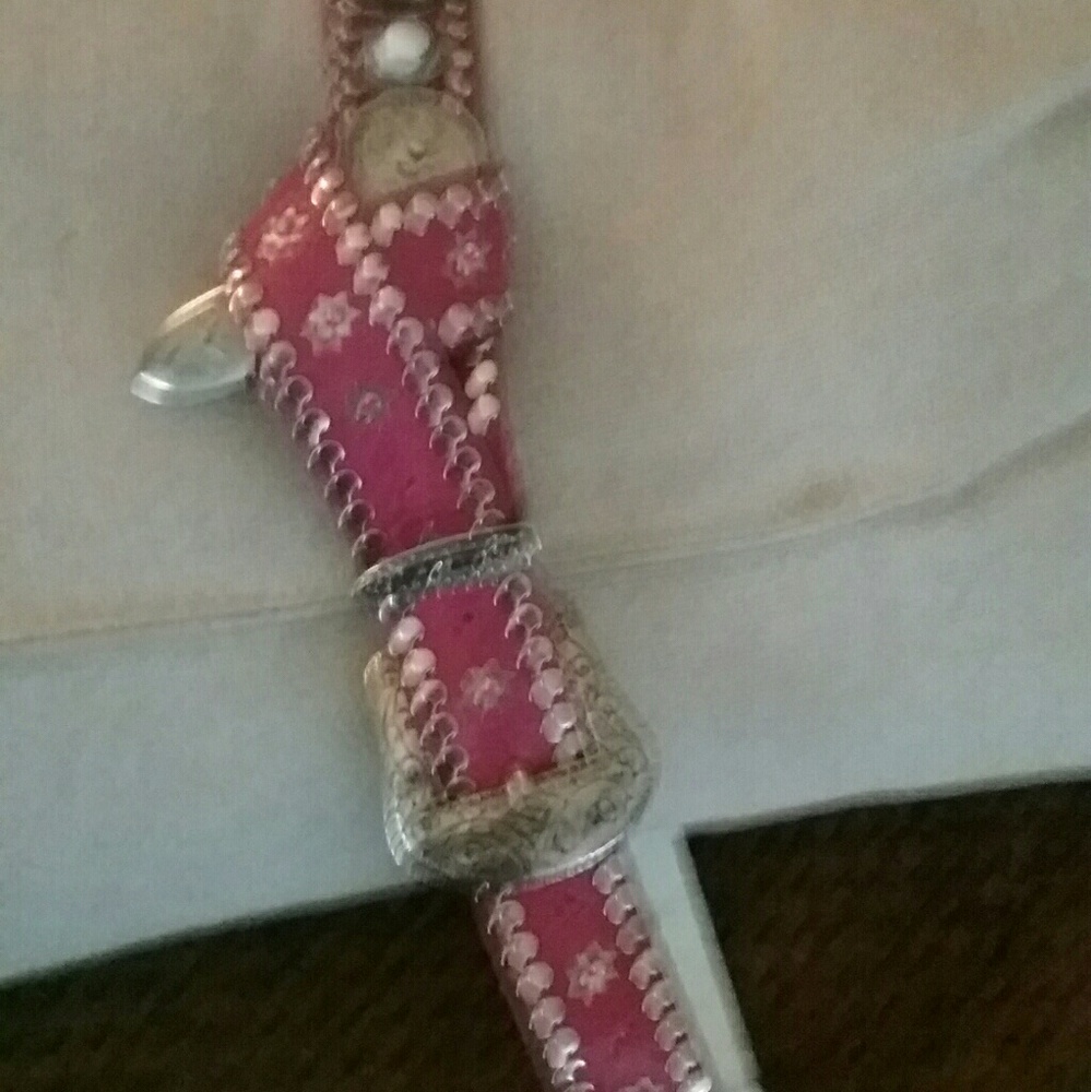 Vintage pink belt covered in silver