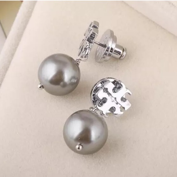 Tory Burch Dark Silver crystal Pearl Drop Earrings - Picture 3 of 3