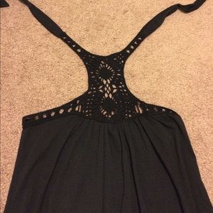 Black knit halter with crochet neckline!!