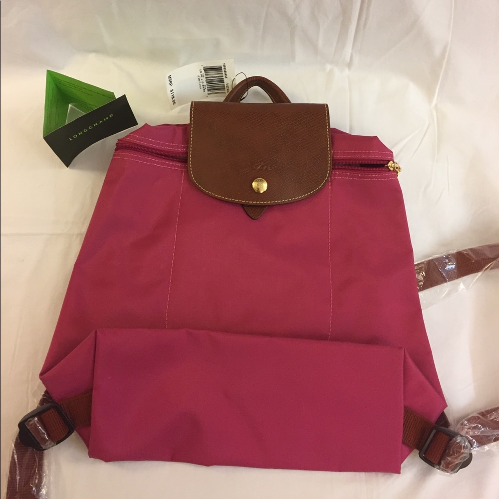 Longchamp Le Pliage Back Pack NWT In Fuchsia rose