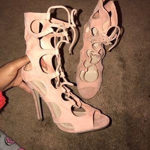 Lace up blush heels