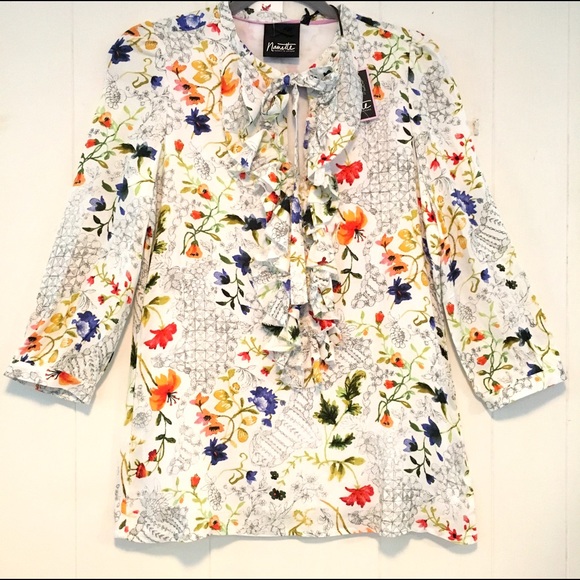 NWT Nanette Lepore White Floral print blouse XS - Picture 2 of 7