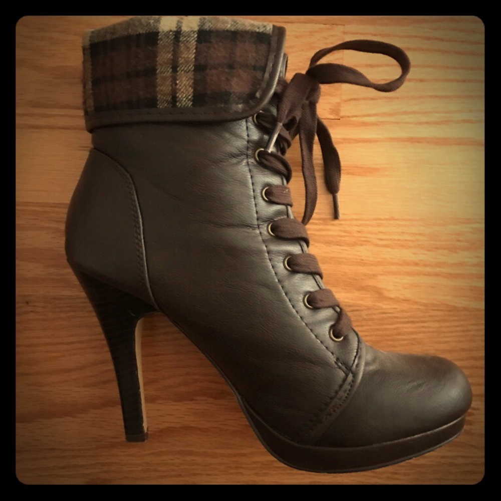 Brown faux leather booties