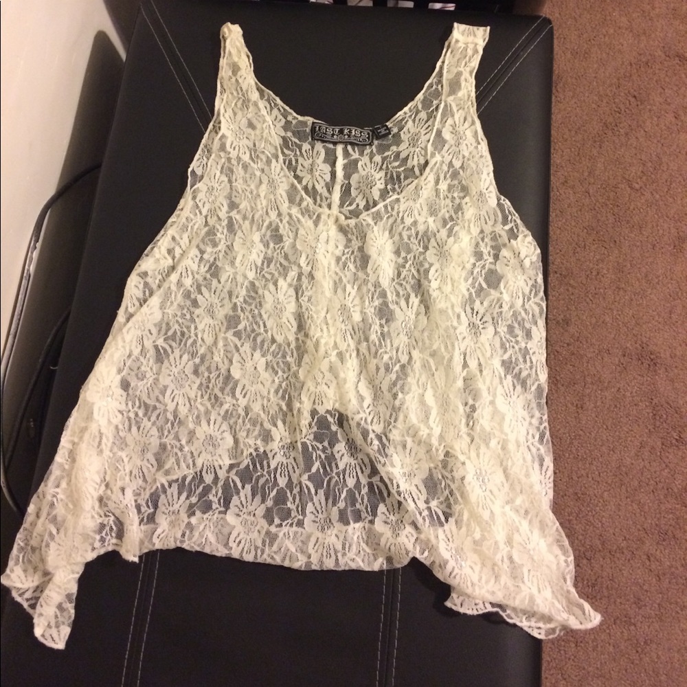 White sheer lace tank top
