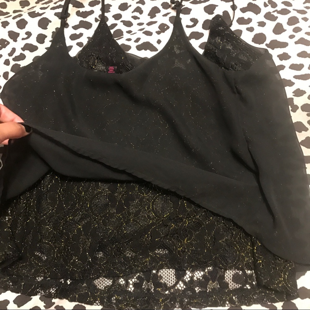 Black and gold lacy material girl top - Picture 2 of 3
