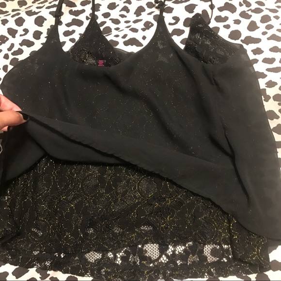 Black and gold lacy material girl top - Picture 2 of 3