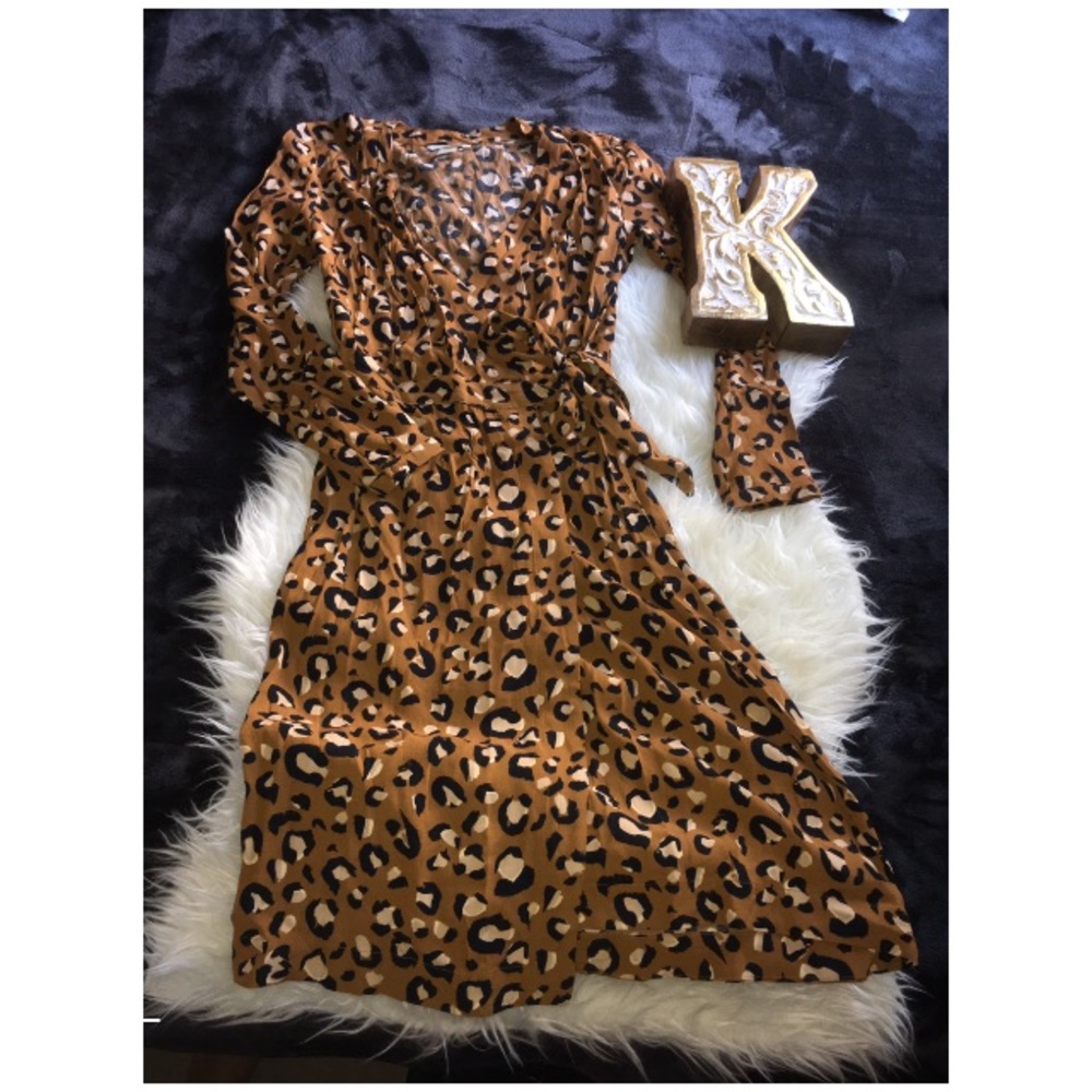 H&M Wrap Dress Mustard Animal cheetah print