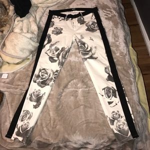 White and black floral jeans size 30
