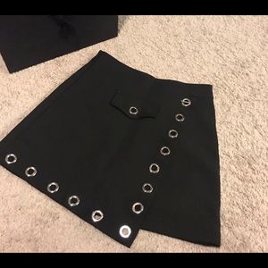 Black button high waist A line skirt