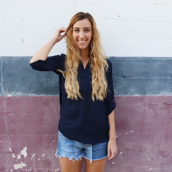 sheer navy blouse - Picture 3 of 4