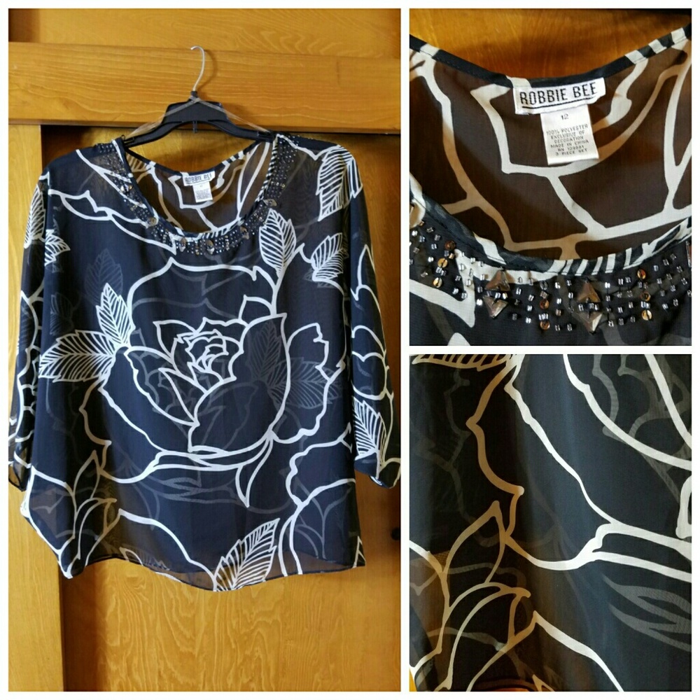 Beautiful Sheer Black Floral Blouse