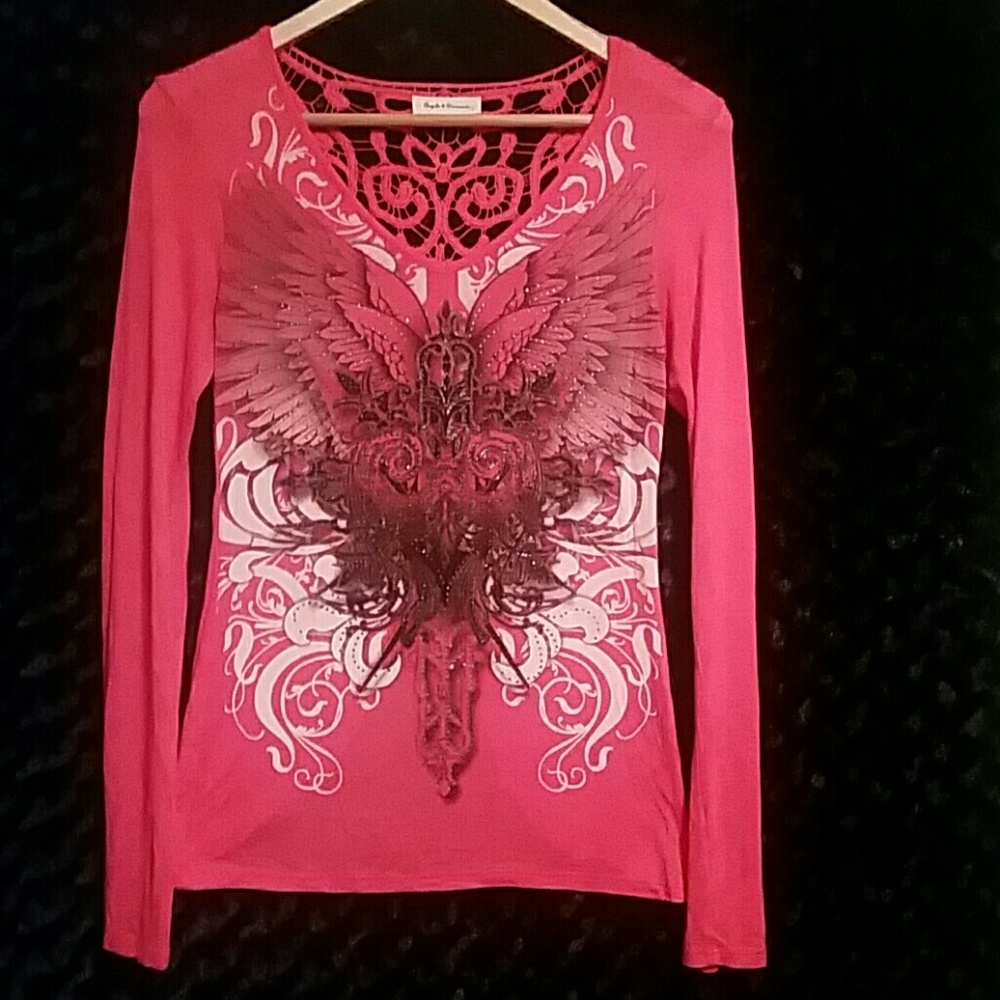 Buckle long sleeve rhinestones shirt