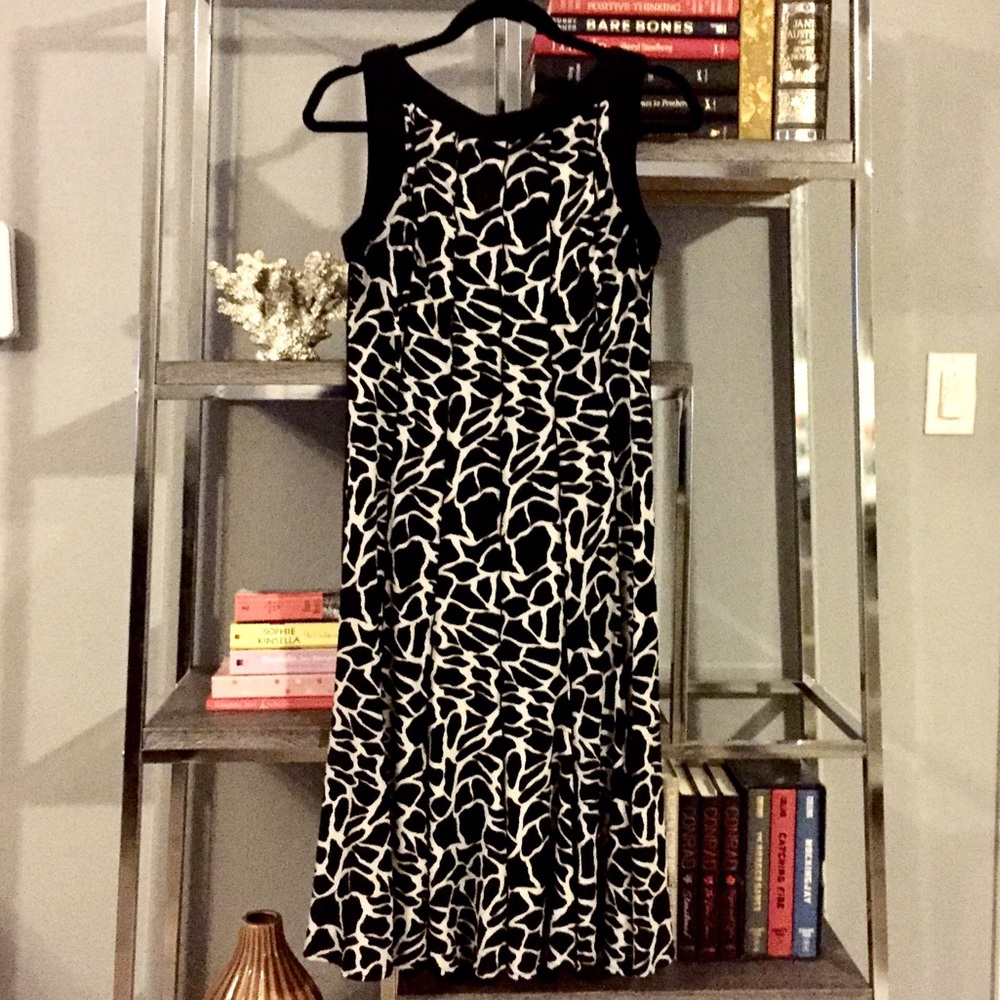 Sandra Darren Black and White Animal Print Dress