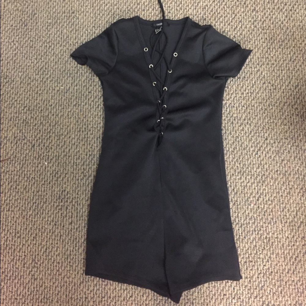 Black one piece romper with lace up top