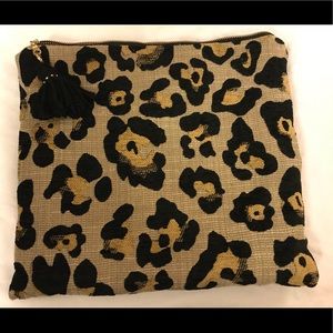 Textured Leopard Print Foldover Clutch