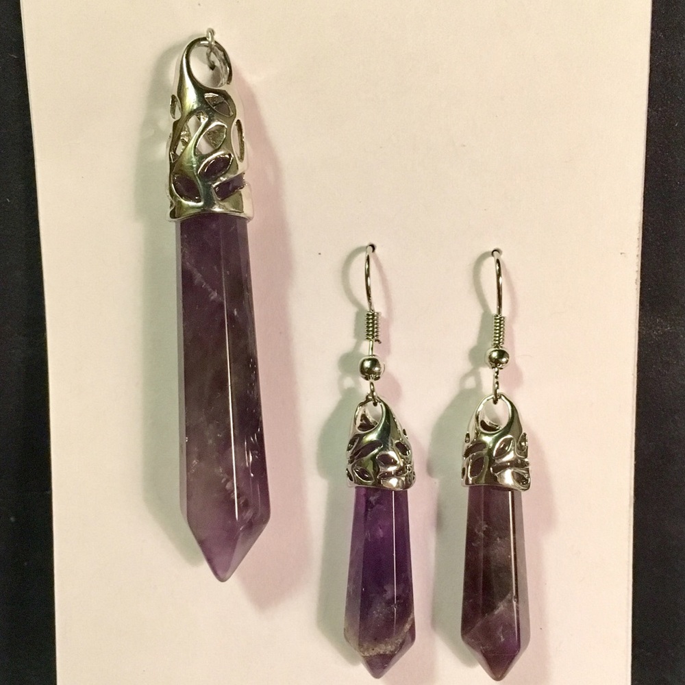 Amethyst crystal pendant -earrings sold