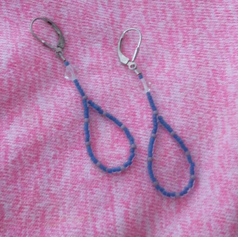 Blue Beaded 925 Silver Earrings