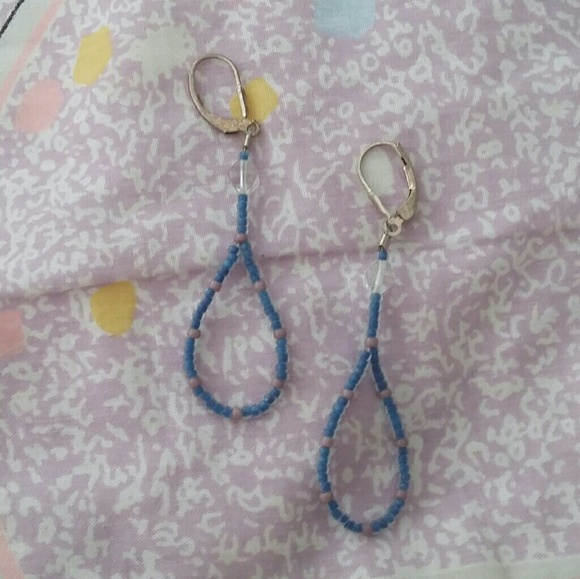Blue Beaded 925 Silver Earrings - Picture 2 of 2
