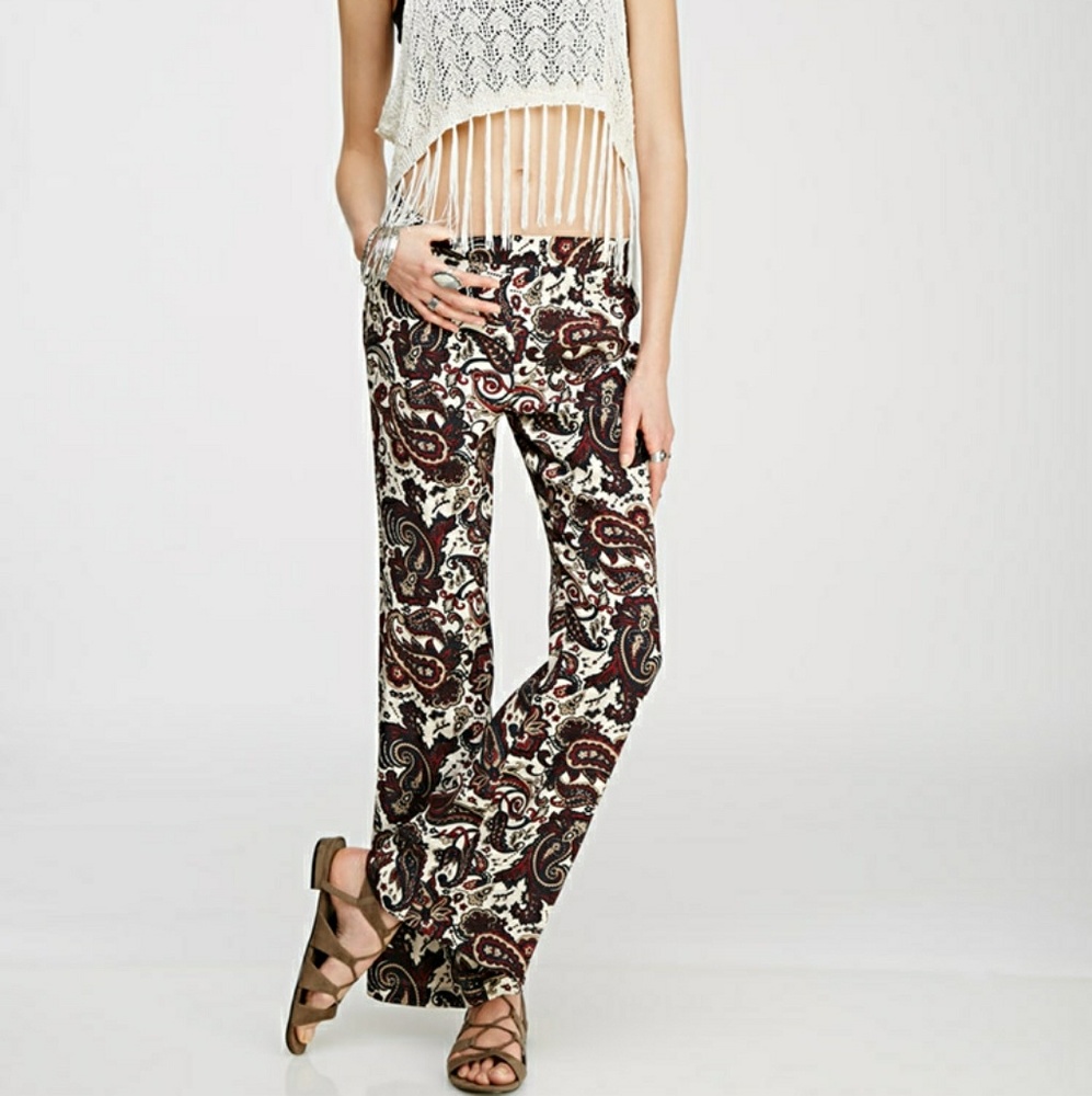 F21 Abstract Paisley Wide Leg Pants NWOT