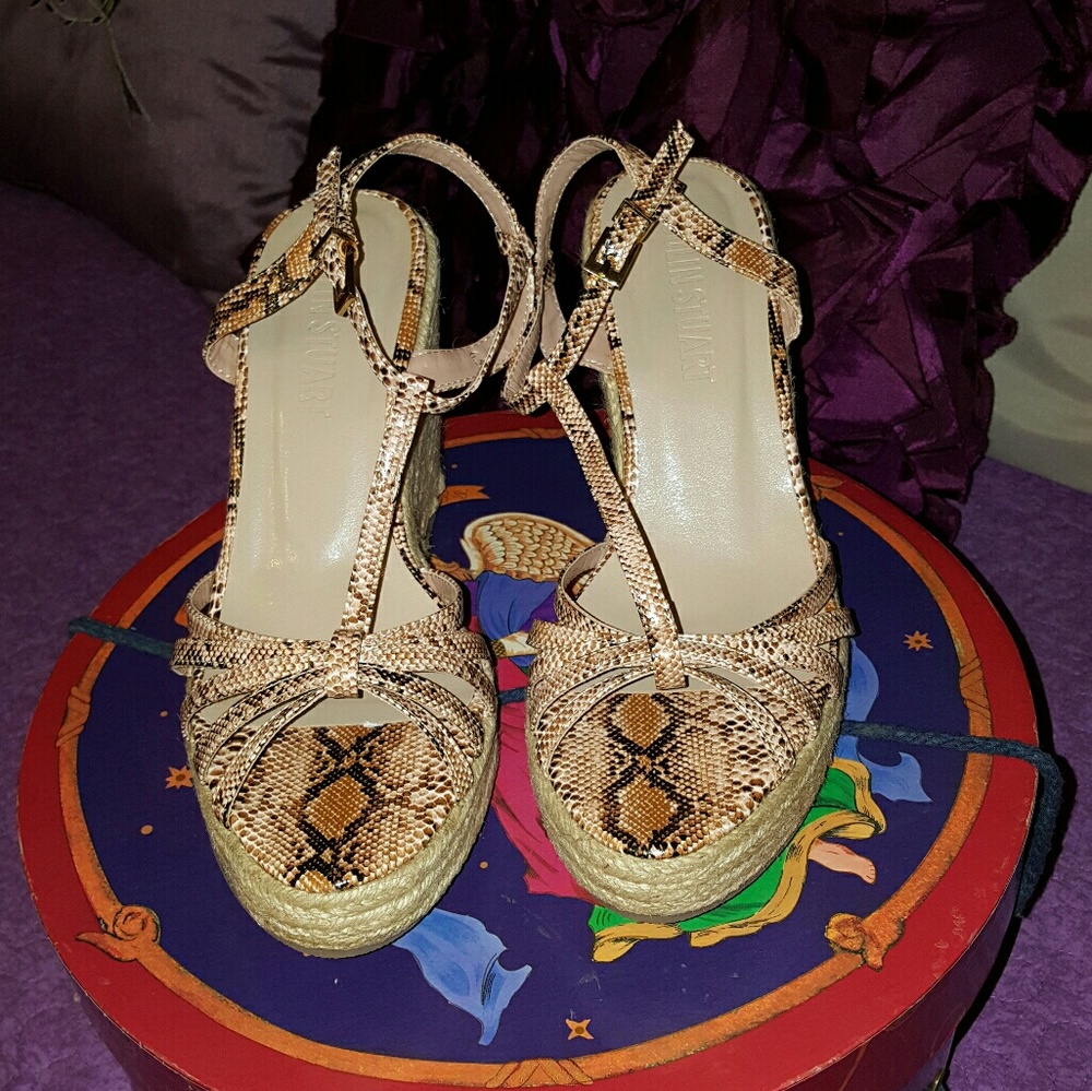 Colin Stuart Snake Print wedge heels
