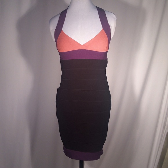 Herve Leger | Dresses | Authentic Herve Leger Colorblock Bandage Dress ...