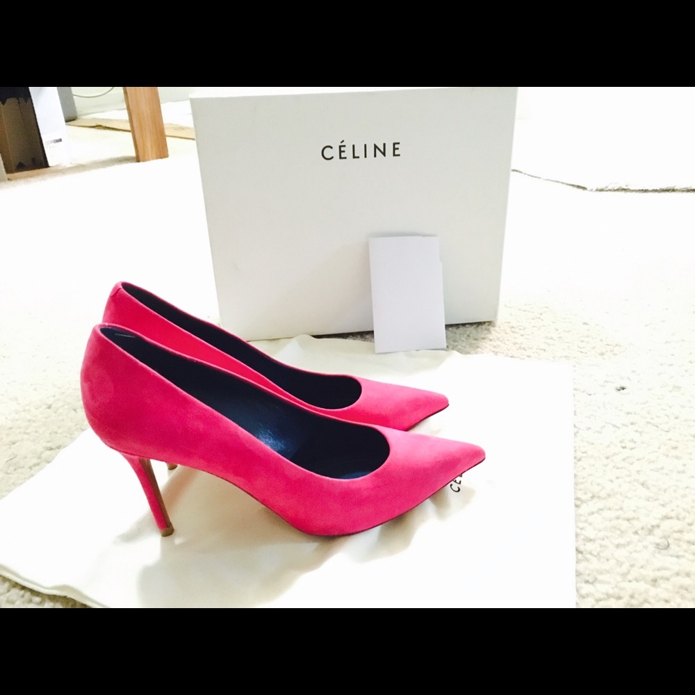 Celine rose pink suede pointed-toe pumps size 37